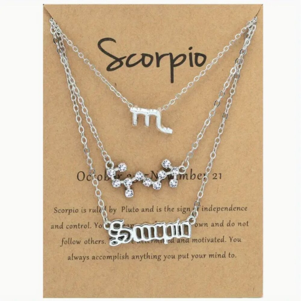 🍏50% OFF/3+♏ 3 pc zodiac Aquarius link chain layered necklace set (Silver tone)